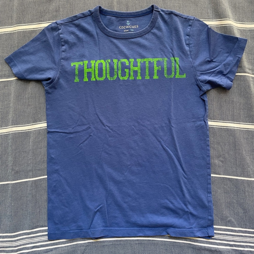 J.Crew Crewcuts “Thoughtful” Blue/Green Soft Graphic Cotton Tee Shirt Size 12.